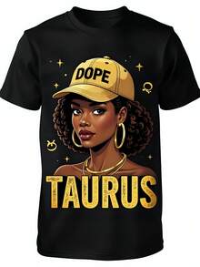 Women's 180g Black Cotton Crew Neck Short Sleeve Dope Taurus Graphic T-Shirt, Zodiac Astrological Sign Print, Comfortable Summer Tee, Perfect Gift For Taurus Women, And Stylish Casual Wear - Black - View 2