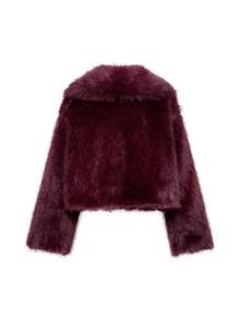 Camellia New Autumn/Winter Faux Fox Fur Collar Fashionable Short Jacket, Youthful Artificial Fur Coat - Burgundy - View 8