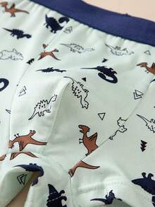 4pcs/Pack Boys' Dinosaur & Geometric Print Boxer Briefs