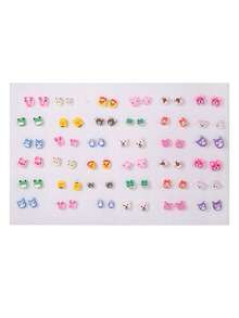 36pcs/Set Girls Cartoon Soft Clay Fruit Mixed Color Plastic Cute Fashion Earrings Set, Random Color & Style, No Box, Versatile For Daily Wear - Multicolor - View 16