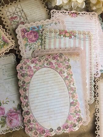 10 pezzi/confezione Carta da lettere decorativa con motivi floreali e vegetali vintage su sfondo con bordo traforato