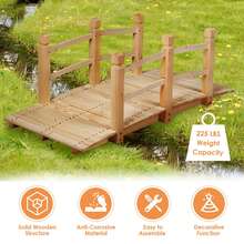 5' Wooden Bridge Stained Finish Decorative Solid Wood Garden Pond Arch Walkway - Original Wood Color - View 5