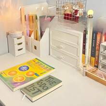 1/2 件白色三层塑料抽屉整理盒 - 设计小巧可爱，适用于文具、发夹、珠宝和化妆品 - 非常适合办公桌和家庭整理，多用途存储解决方案，简约桌面整理器，耐用塑料，办公桌整理器及配件，女士珠宝盒收纳整理器旅行必需品返校宿舍收纳秋季装饰