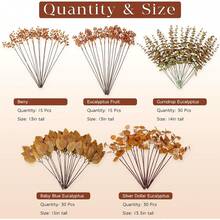 120 Pcs 5 Kinds Mixed Artificial Eucalyptus Leaves Stems And Fake Berry Bulk For Fall Decorations,Faux Plants Bundle For DIY Bouquets Floral Arrangement Wedding Engagement Party Autumn Decor (Orange)