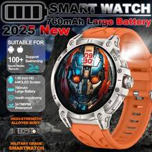 ساعة ذكية للرجال للرياضة الخارجية GZYR 2025 الجديدة، مزودة بضوء LED عالي الطاقة، شاشة لمس كاملة HD بحجم 1.85 بوصة (4.7 سم)، اتصال لاسلكي، بطارية طويلة الأمد 760 مللي أمبير، بوصلة، أكثر من 100 وضع رياضي، مقاومة للماء بمعيار IP68، مراقبة الصحة، متوافقة مع أندرويد وآي أو إس، هدية مثالية.