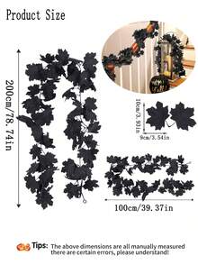 1 Stück - 200cm Ahorn Blatt Girlande, hängende schwarze Herbstblätter Rebe, künstliche Herbst Girlande für Halloween, Thanksgiving Dekoration Zuhause, Hochzeit Party (Schwarz)