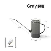Regadera de pico largo de 1/1.5l con juego de pala de jardinería, maceta de riego para plantas de interior y exterior, flores, oficina - 2 piezas grises de 1 l - Ver 11