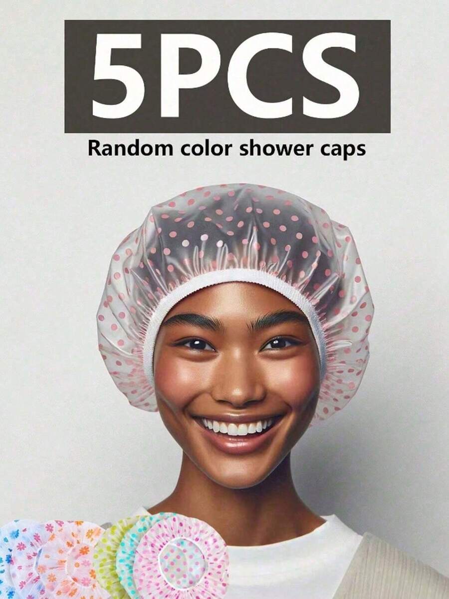 5pcs/3pcs Elastic Printed Waterproof Reusable Shower Cap, Suitable For Bathing, Hair Mask, Travel, Beauty Salon, Spa
