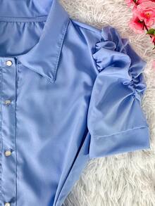 Women's Fashion Collared Blouse With Buttons On The Front, Code 1 - Baby Blue - View 4