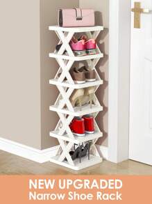 9/6 Tier Vertical Shoe Stand Space Saving Narrow Shoe Rack, Small Shoe Shelf, DIY Free Standing Shoes Storage Organizer For Entryway, Closet, Hallway, Easy Assembly And Stable In Structure, Black & White, Plastic Material, Consumables