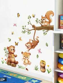 1PC/2pcs Removable PVC Wall Decals – [Honey Pot Bear, Vine Man Animal Monkey]Self-Adhesive Waterproof Wall Stickers For Home Decor, Room Decor, Wall Decor, And Kitchen – Easy To Apply, Ideal For Living Room, Bedroom, Or Office Home Decor