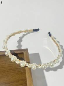 5/1 szt. damska biała ręcznie robiona opaska na głowę z pereł syntetycznych, minimalistyczna, modna, na co dzień, odpowiednia na imprezę, dla druhny, panny młodej, prezent dla kobiet, matki, ozdoba na głowę