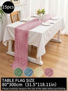 1 pieza/15 piezas Camino de mesa de gasa arrugada color rosa sakura, camino de mesa decorativo rectangular de unicolor, adecuado para la decoración del hogar, como mesa de comedor, mueble de TV, mesa de café
