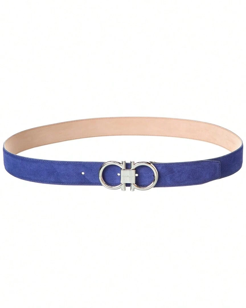 Ferragamo Gancini Adjustable Suede Belt - 藍色 - 查看 1