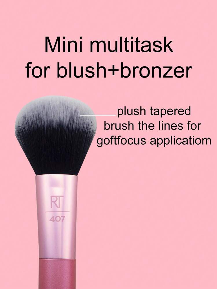 Real Techniques Mini Multitask Makeup Brush, For Blush, Bronzer & Powder, Face Brush With Custom-Cut Synthetic Bristles, For Loose & Pressed Powder, Travel Sized, 1 Count,Foundation Brush,Concealer Brush,Blush Brush,Contour Brush,Blush Brush,Bronzer Brush,Powder Brush,Foundation Brush,Blush Brush - Rose Red - View 2