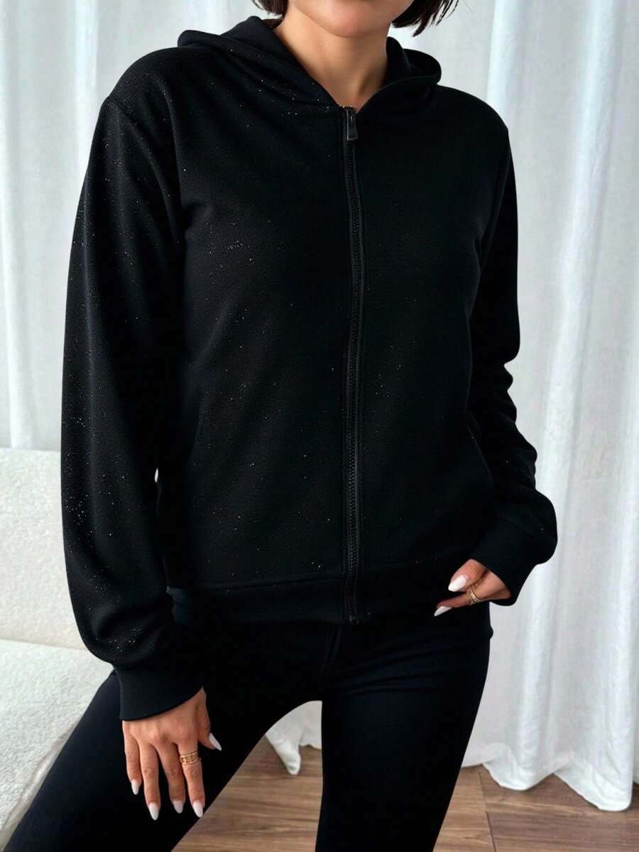 Sudadera de Mujer con Capucha y Cierre Frontal Cómoda y Calientita - Negro - Ver 1