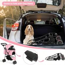 Pet StrollerDog Stroller For Small Medium Dogs Cats 3 Wheels Foldable With Breathable Mesh Canopy Cup Holders Easy Assembly Pink