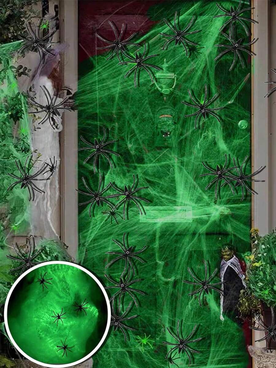 Glow In The Dark Spider Web Halloween Fake Spider Web White Stretch Spider Webs, Halloween Decoration, Cobwebs For Creepy Halloween Home And Party Indoor And Outdoor Decor