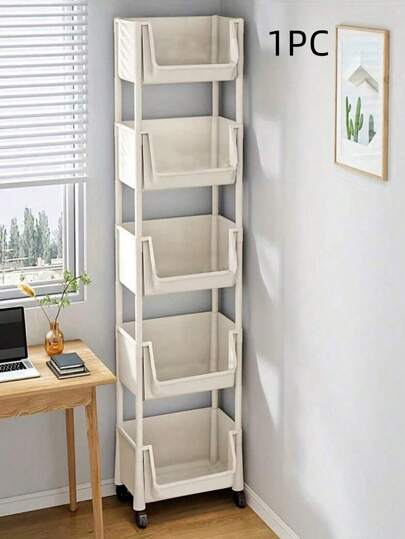 1pc滚动收纳车独立式纤薄简易家用多层收纳架窄槽小书架壁挂式多功能推车厨房浴室多层储物架（塑料材质）
