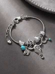 1 đôi bốt cao bồi miền Tây cổ điển, mũ hình khiên xương rồng, vòng tay hạt cườm, bộ phụ kiện tự làm theo phong cách Punk dành cho phụ nữ làm quà tặng cho kỳ nghỉ và thường ngày - Bạc - Xem 3