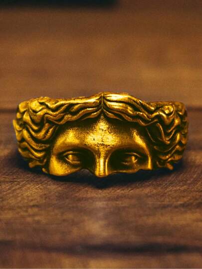 1pc A Half Face Ring, Retro Sculpture And Fashion Ring, Suitable For Commemorative Gifts, Holidays Gifts For Friends