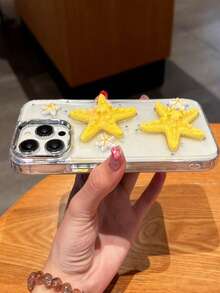 New Fashionable Korean Ins Style Resin Starfish Phone Case, Compatible With IPhone 16 Pro Max, 15 Pro, 13/14/15 Pro Max, Minimalist Design - Clear - View 7