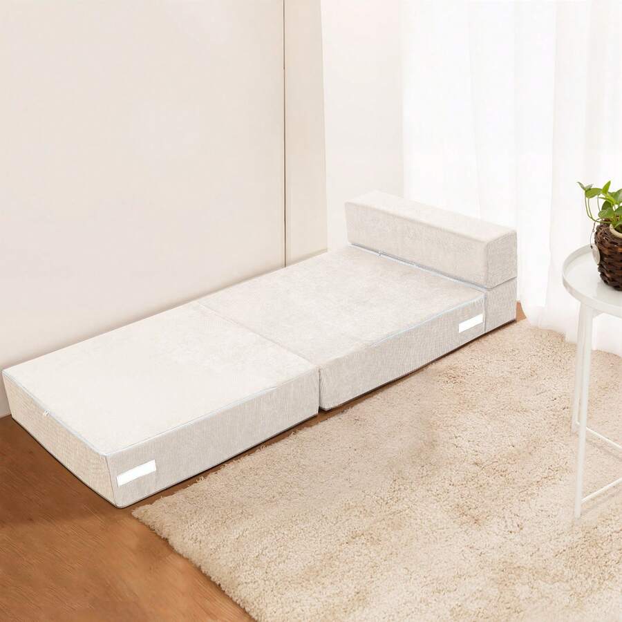 Lilypelle 6" Extra Thick Folding Sofa Bed, Tri Folding Floor Mattress, Sofa Futon Folding Chair Bed, Portable Floor Beds Folding Couch For Playroom - 白色 - 查看 1