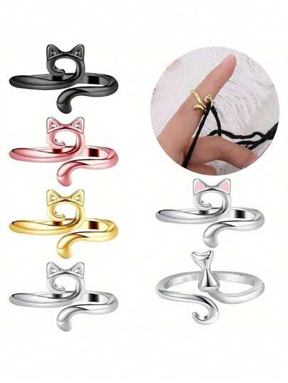 可爱猫咪主题钩针套装，可调节钩针张力环，四季针织和钩针用品，开口钩针，可调节钩针张力环，环初学者针织钩针礼物