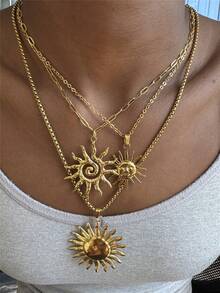 Stainless Steel Swirl Sun Pendant Necklace, Summer Beach Holiday Accessory