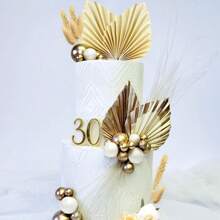 LaVenty 香槟玫瑰蛋糕装饰球蛋糕装饰金棕榈叶蛋糕装饰波西米亚蛋糕装饰波西米亚蛋糕装饰白金球蛋糕装饰波西米亚派对用品 - 香檳色 - 查看 8