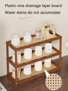 Estantería de 3 niveles de bambú, plástico y ratán para almacenamiento en la cocina, apta para guardar y organizar condimentos, aperitivos, tazas, libros y otros artículos, aplicable para la cocina, el estudio, la sala de estar, estantería independiente y estantería vertical - Marrón - Ver 6