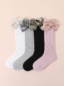 4 Pairs Kids' Solid Color Bowknot No Show Flat Socks