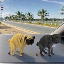 1 set de figurines de décoration mini PVC de carlin avec des éléments ludiques, carlin mini réaliste avec verdure, idéal pour la décoration de la chambre, de la maison, du bureau ou en tant qu'accessoire de voiture, accessoire pour animaux de compagnie, design animal de compagnie ludique, cadeau d'Halloween, de Noël.
