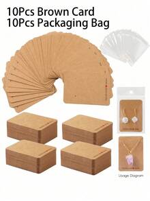 200pcs (100 Cards + 100 Bags) Handmade With Love Necklace Earring Thick Kraft Paper Card With Clear Bag Set, DIY Jewelry Gift Packaging Cards & Pouches - Multicolor - View 7