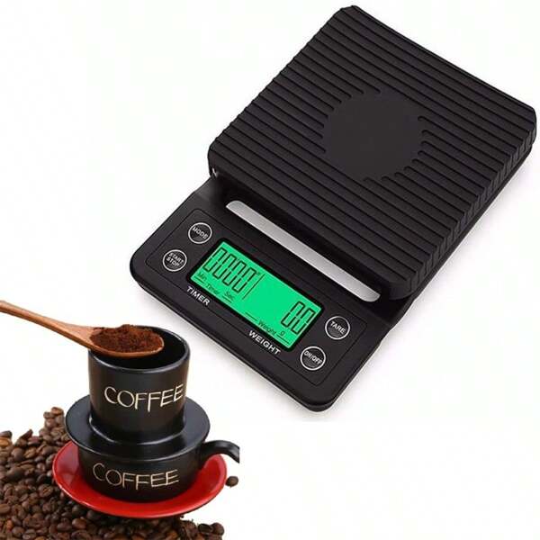1pc Multi-Functional Electronic Coffee Scale, Pour Over Coffee Scale, Timing Coffee Scale With Silicone Heat Insulation Pad, 3/5kg 0.1g High Precision, Slim Body, LCD Backlit Display, Non-Slip Base, With Countdown & Stopwatch Function, Suitable For Home, Office And Travel Use, Requires 2 AAA Batteries (Batteries Not Included)