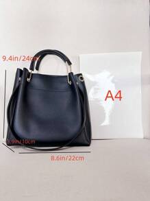 High-End Stylish Large Capacity Shoulder Bag, Fashion Crossbody Tote Bag For Commuting, Bucket Bag Design - Black - View 8