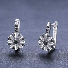 1 Stück 925 Sterling Silber elegante schwarze Zirkonia Blumen Ohrstecker für Frauen, geeignet für den täglichen Gebrauch, Feiertage, Geburtstage, Geschenke für Familie und Freunde - Silber - Übersicht 3