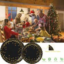 10/20/50pcs 9"/7" Black Gold-Dotted Paper Plates - Premium Disposable Tableware For Parties, Weddings & Fine Dining (Bleach-Free Pulp) - Gold Dot Black - View 4