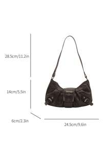 1 件女式复古机车朋克风格铆钉装饰可调节肩带大容量柔软仿油皮革渐变色单肩腋下包，适合工作、通勤、约会、派对 - 咖啡 - 查看 12