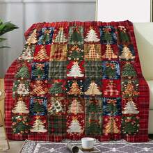 1 buah Selimut Patchwork Pohon Natal Vintage - Flanel Lembut & Nyaman dengan Desain Pohon Natal - Cocok untuk Sofa, Tempat Tidur, Mobil, Kantor, Berkemah & Bepergian - Ringan, Hangat, Hadiah Sepanjang Musim, Aneka Warna - MultiWarna - View 2