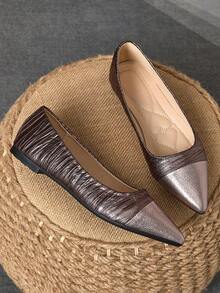 2025 Spring New Pointed Toe Flats Women Shoes, Elegant French Style Low Vamp Flat Shoes - Gunmetal - View 3