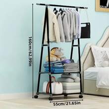 1 件多功能金属衣架，可调节杆，双层存储设计，防滑轨道，带锁定轮，家用展示架 - 彩色 - 查看 9