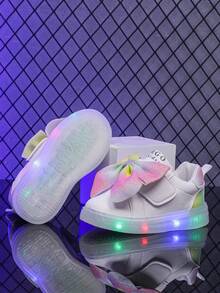 时尚大蝴蝶结 LED 发光透气皮革运动鞋，适合男孩和女孩 - 休闲、减震、四季防滑户外跑步和步行鞋 - 白色 - 查看 6