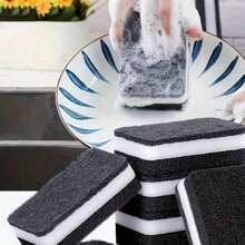 10pcs Dishwashing Sponge, Black And White Double-Sided Thick Sponge, Kitchen Cleaning, Dishwashing Cloth, Pot Cleaning Magic Wet Wipes, Kitchen, Bathroom, Home, Household Items