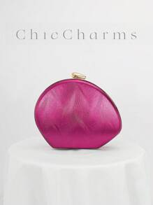 女士简约时尚金色PU波纹设计盒形晚宴手拿包，适合宴会、婚礼、正式派对、舞会、新娘配饰，链条肩带，随机纹理 - 玫紅色 - 查看 1
