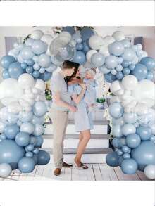 10-Inch Blue & White Transparent Balloons, Light Blue Macaron Blue Matte White Balloons, With Clear Balloons, Suitable For Birthday Party, Wedding, Baby Shower... - Multicolor - View 6