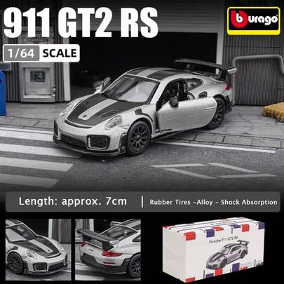 Burago 1/64 比例 911 GT2 RS / Taycan Turbo S 官方授权压铸金属模型车，男士收藏礼品，家居装饰