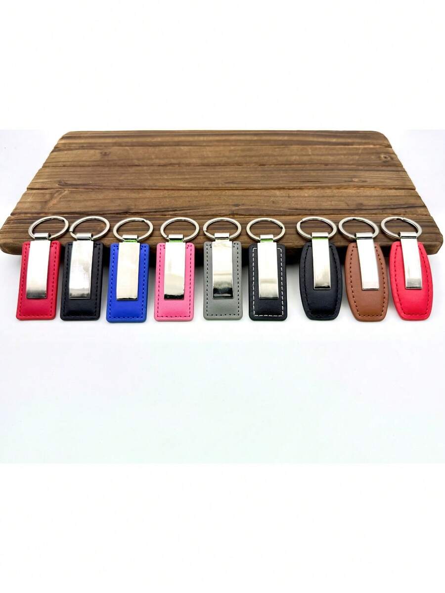 Customized PU Leather Keychain For Men And Women Metal Car Logo Key Chain Pendant Gift Laser Engraving Retro Vintage Keyring - Multicolor - View 1