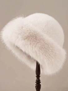 1pc Solid Color Fluffy Bucket Hat, Thick Warm Bucket Hat For Winter Casual Cold Protection, Women, Polyester Soft Fleece Fall