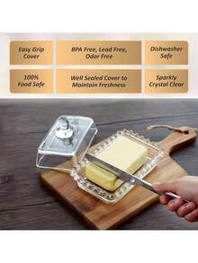 1 Stück 6,5 Zoll Glas Butterdose mit Deckel - transparenter rechteckiger Butterbehälter, spülmaschinenfest, auslaufsicheres Verschlusssystem, elegante strukturierte Form, geeignet für Schranklagerung/Gewürzaufbewahrung, Größe: 6.6x3.4x3.4 Inches, klassisches Küchenhelfer - Verschiedenfarbig - Übersicht 4